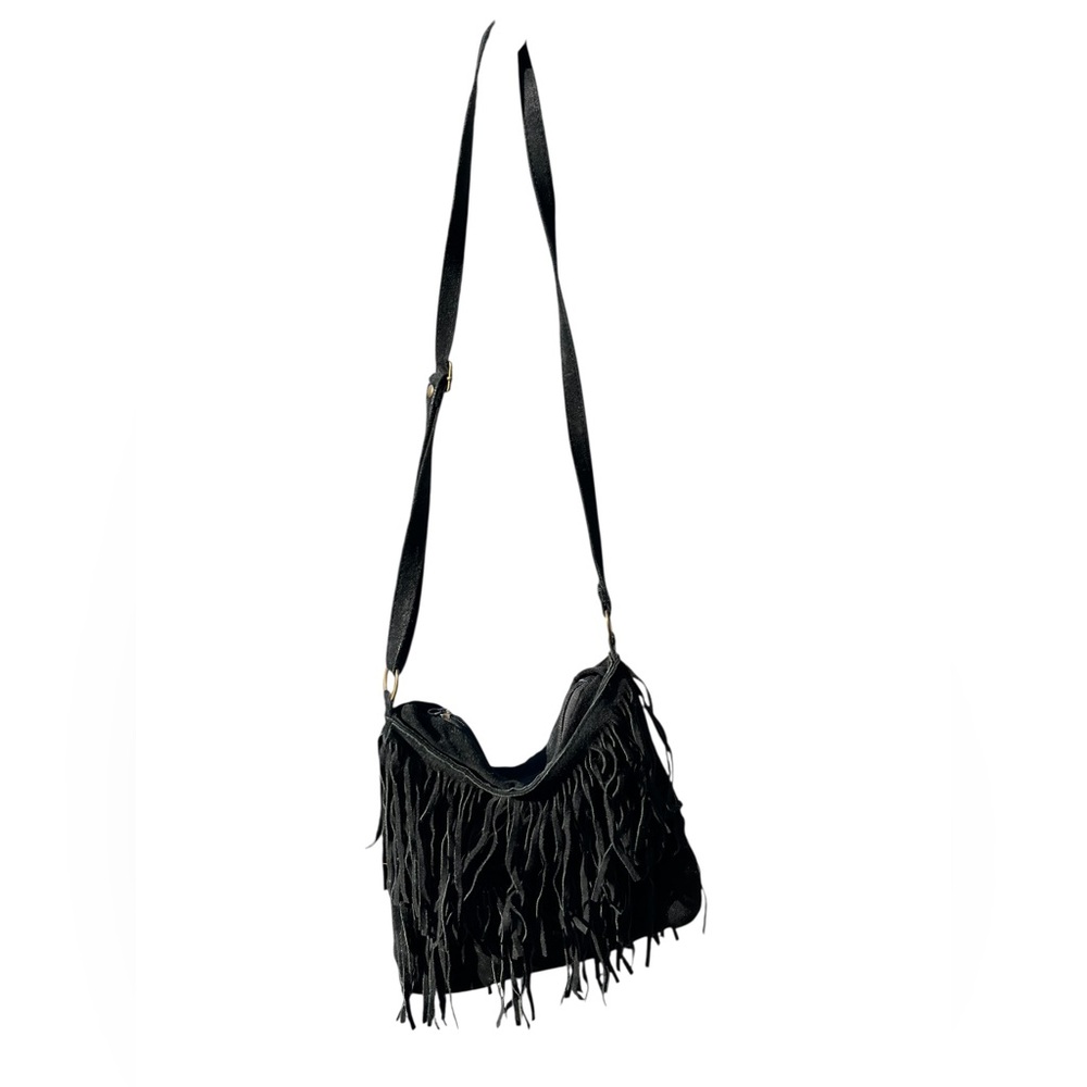 Vintage 1990s Genuine Leather Suede Fringe Hobo Bag